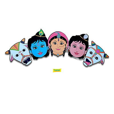 Characters Full Paper Face Masks - 5 Characters: Radha, Krishna, Balarama, Gaumata Pair