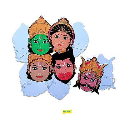 Characters Full Paper Face Masks - 5 Characters: Sita, Ram, Lakshman, Hanuman, Ravan