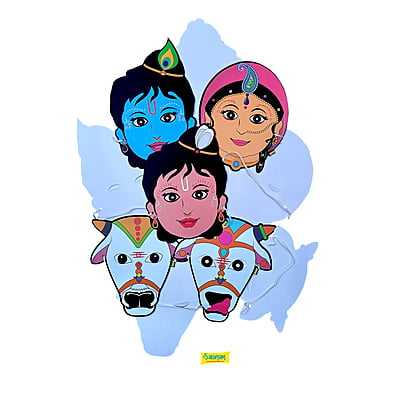 Characters Full Paper Face Masks - 5 Characters: Radha, Krishna, Balarama, Gaumata Pair