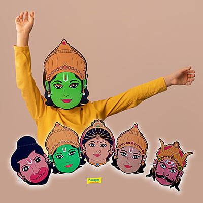 Characters Full Paper Face Masks - 5 Characters: Sita, Ram, Lakshman, Hanuman, Ravan