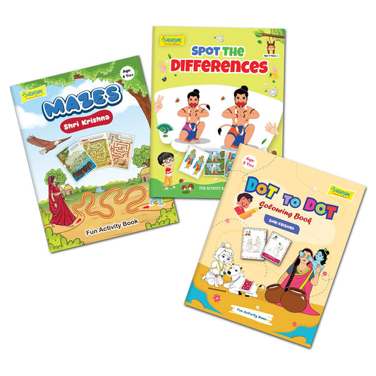 Activity Books [COMBO]: Spot the Differences + Dot To Dot Colouring Book - Shri Krishna + Mazes - Shri Krishna (3 Books COMBO)