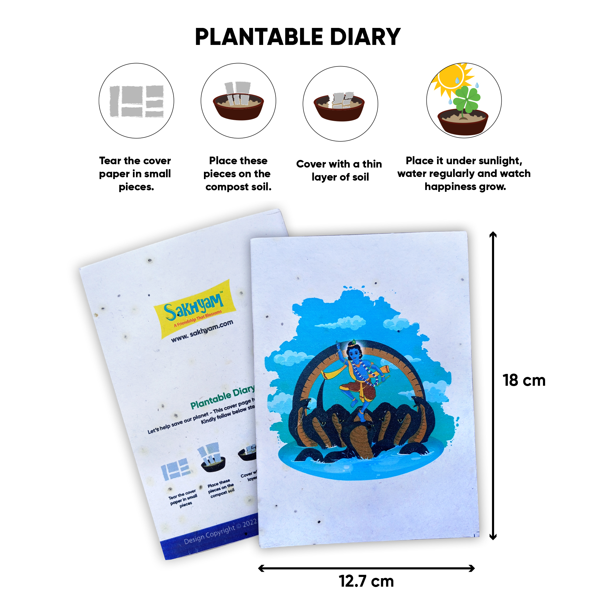 Sakhyam Plantable Notepad -Kaliya Daman Leela (40 writable pages)
