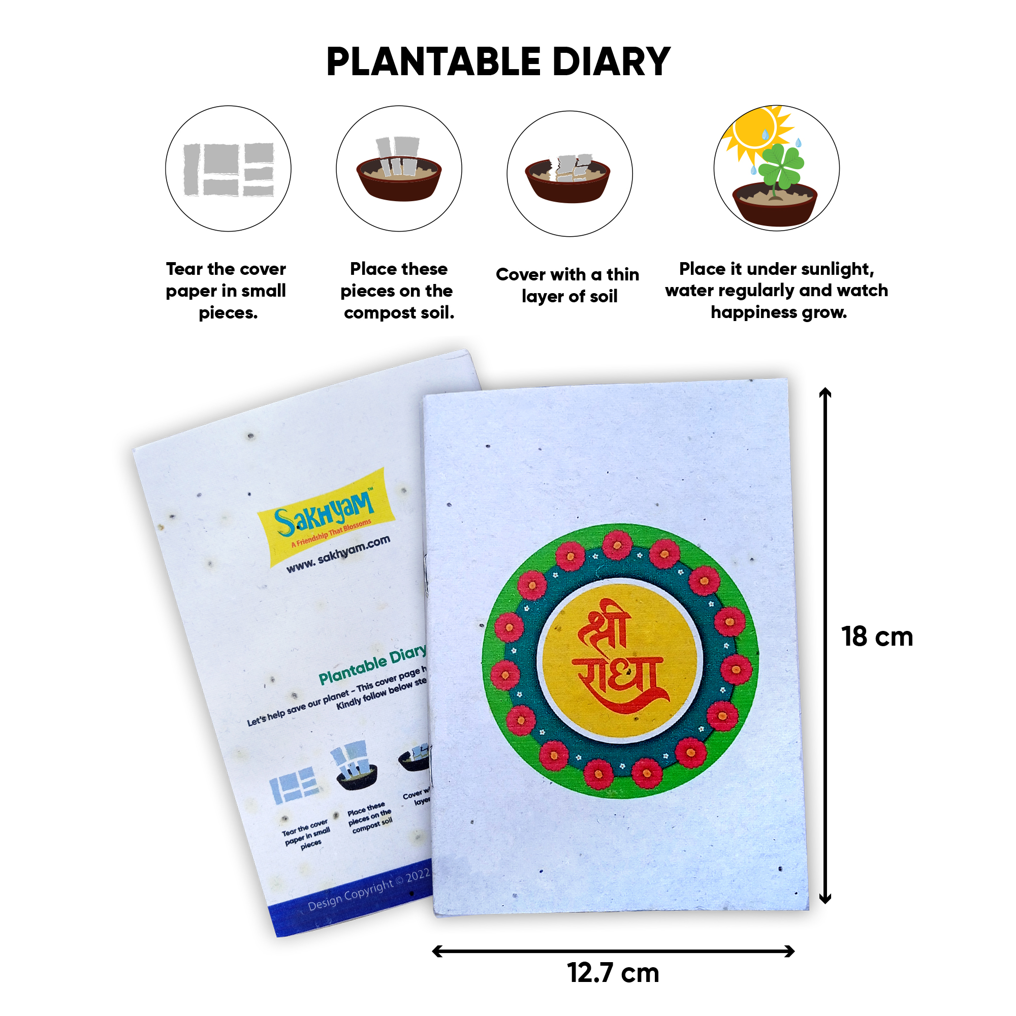 Sakhyam Plantable Notepad -Shree Radha Text (40 writable pages)
