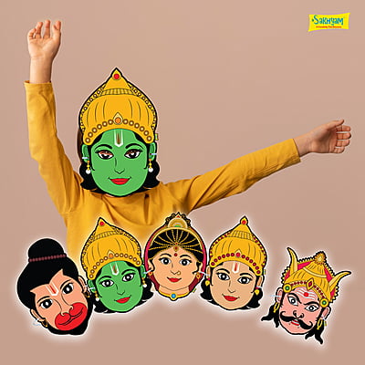 Characters Full Paper Face Masks - 5 Characters: Sita, Ram, Lakshman, Hanuman, Ravan Characters Full Paper Face Masks - 5 Characters: Sita, Ram, Lakshman, Hanuman, Ravan