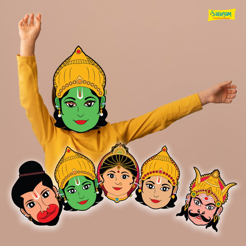 Characters Full Paper Face Masks - 5 Characters: Sita, Ram, Lakshman, Hanuman, Ravan Characters Full Paper Face Masks - 5 Characters: Sita, Ram, Lakshman, Hanuman, Ravan