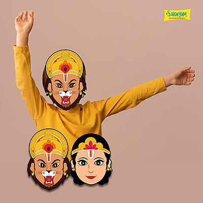 Characters Full Paper Face Masks: 2pcs Narsingha Lila Set (Narsingha Dev, Prahalada)