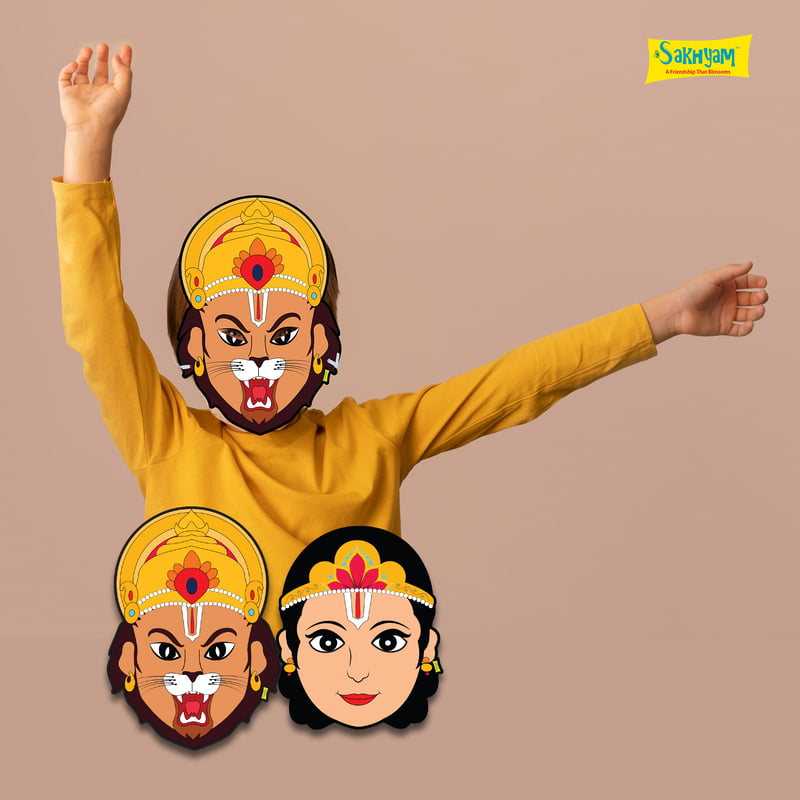 Characters Full Paper Face Masks: 2pcs Narsingha Lila Set (Narsingha Dev, Prahalada) Characters Full Paper Face Masks: 2pcs Narsingha Lila Set (Narsingha Dev, Prahalada)