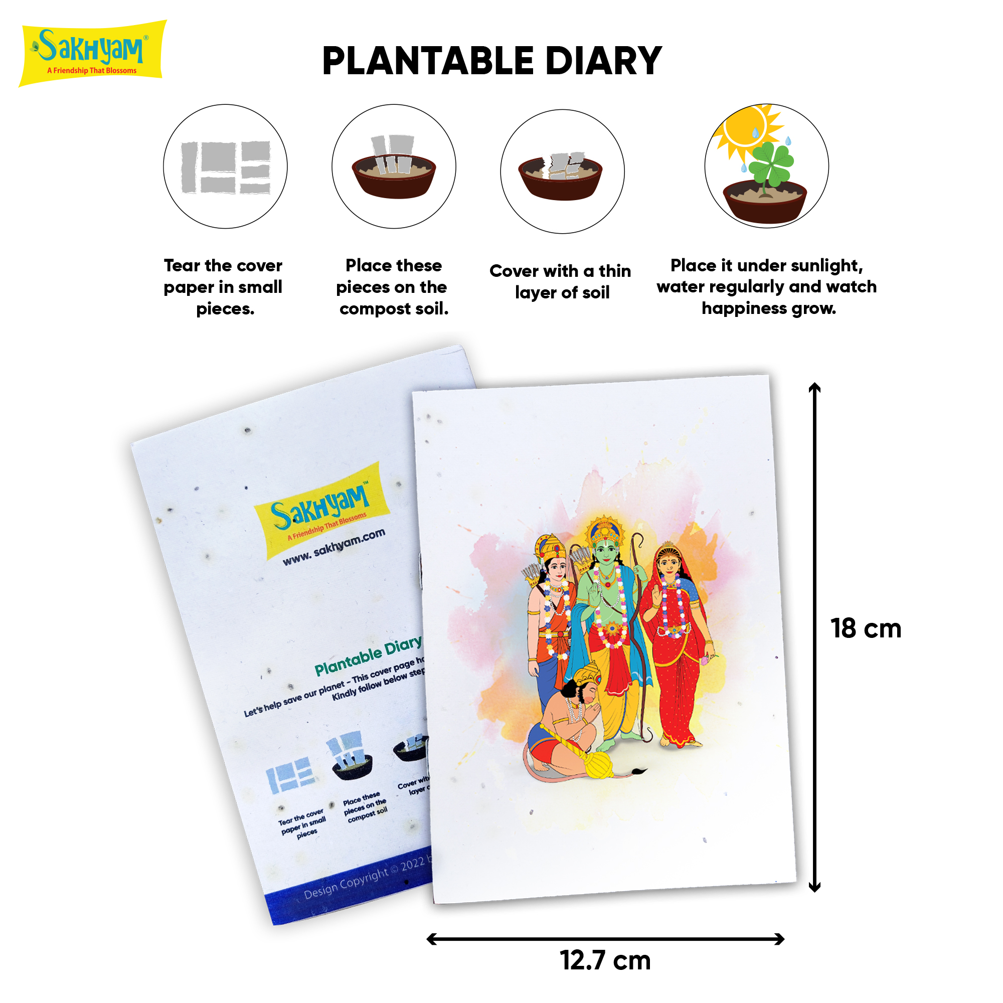 Plantable NoteSakhyam pad -Sita Ram Lakshman Hanuman (40 writable pages)
