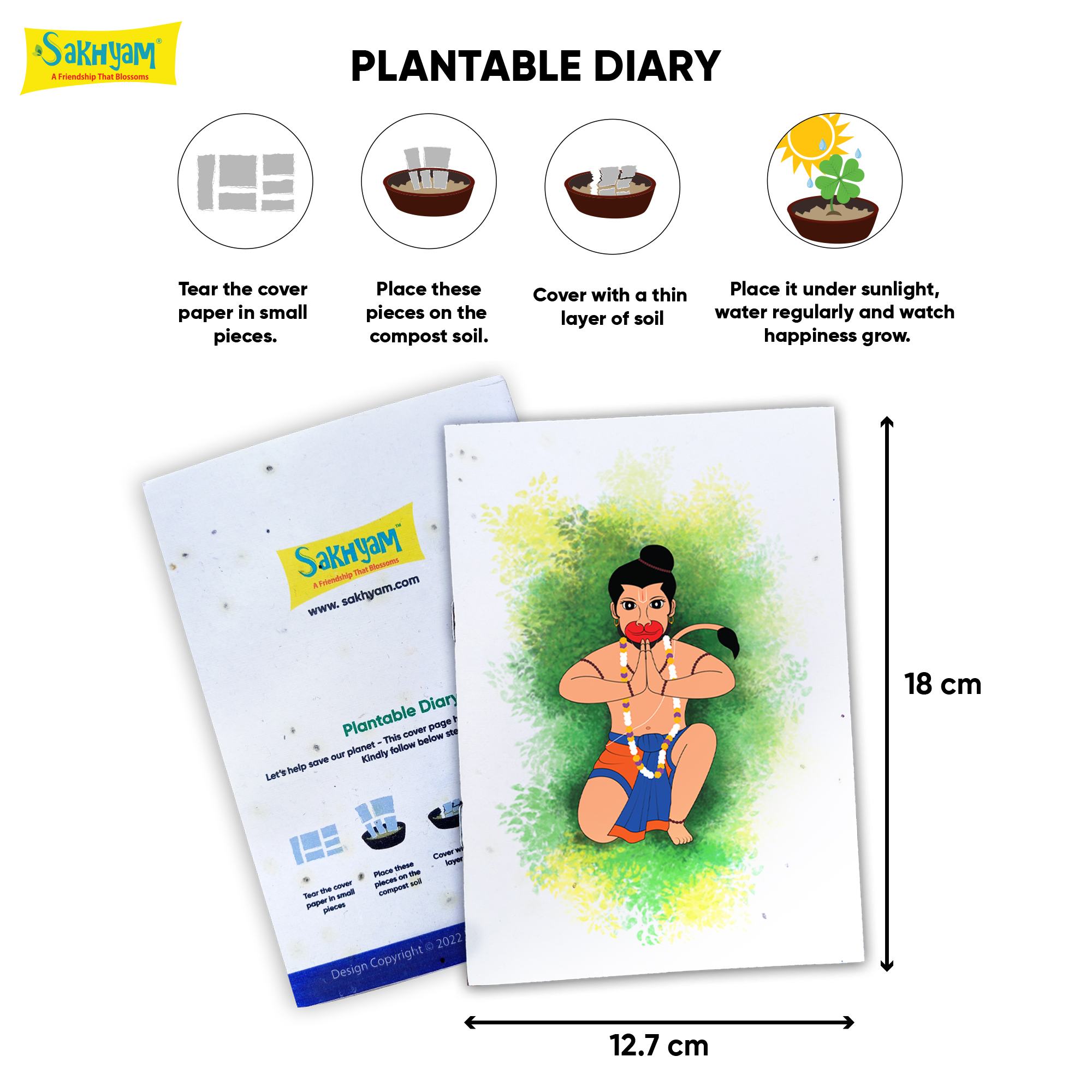 Plantable NoteSakhyam pad - Hanuman (40 writable pages)