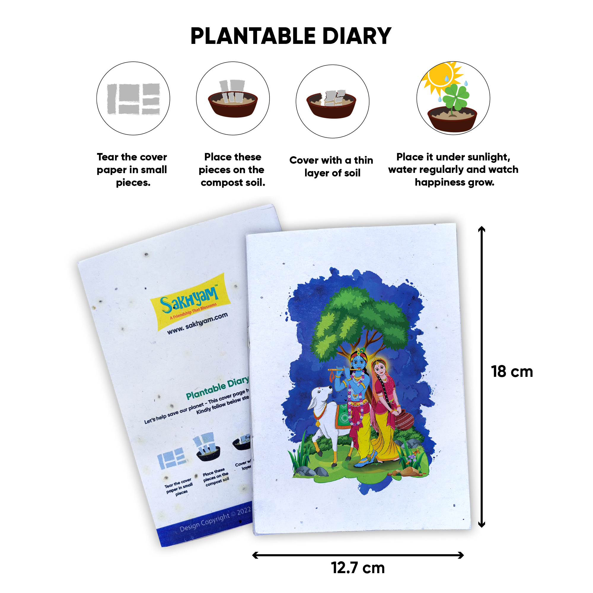 Sakhyam Plantable Notepad -Radha Krishna cow (40 writable pages)