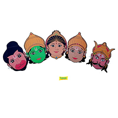 Characters Full Paper Face Masks - 5 Characters: Sita, Ram, Lakshman, Hanuman, Ravan Characters Full Paper Face Masks - 5 Characters: Sita, Ram, Lakshman, Hanuman, Ravan